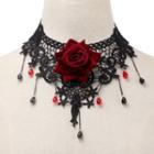 Rose Fringed Lace Choker Black - One Size