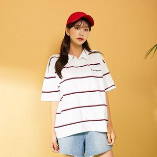 Lettering Stripe Polo Shirt