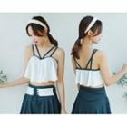 Set: Two-tone Spaghetti Strap Swim Top + Skort