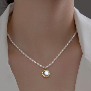 Rhinestone Pendant Sterling Silver Necklace Gold & White - One Size