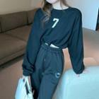 Numbering Sweatshirt / Smiley Face Print Wide-leg Sweatpants