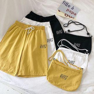 Lettering Embroidered Lace-up Shorts With Bags