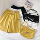 Lettering Embroidered Lace-up Shorts With Bags