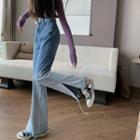 High-waist Gradient Slit Boot-cut Jeans