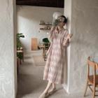 Patterned Long Dress With Sash Beige - One Size