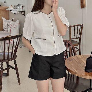 Contrast Scallop-edge Blouse