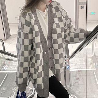 Checkered Cardigan Check - Gray - One Size