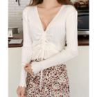 Drawstring-front Cable-knit Top