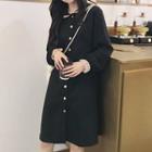 Long-sleeve Mesh-trim Shirtdress