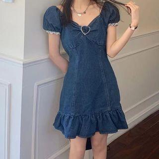 Puff Sleeve Denim Mermaid Dress
