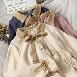Ribbon-neckline Colorblock Midi Dress In 6 Colors