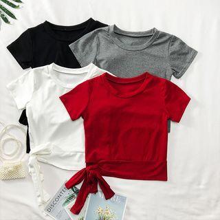 Ribbon-hem Plain T-shirt