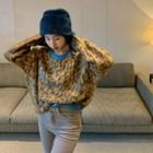 Contrast Trim Leopard Pattern Sweater As Shown In Figure - One Size