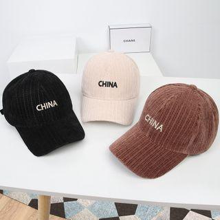 Letter Embroidered Corduroy Baseball Cap Dark Gray - One Size