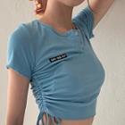 Short-sleeve Drawstring Cropped T-shirt Blue - One Size