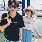 Couple Matching Lettering Hooded Short-sleeve T-shirt