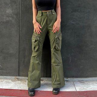Plain High Waist Bootcut Cargo Pants