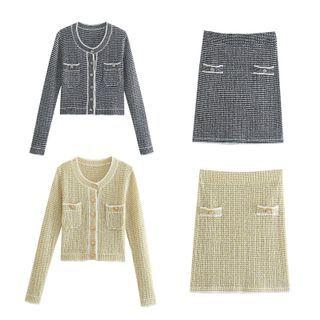 Cropped Check Cardigan / Mini Pencil Skirt