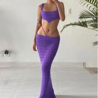 Set: Cropped Knit Camisole Top + Maxi Fitted Skirt