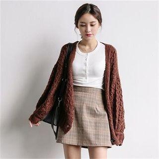 Puff-sleeve Chunky-knit Cardigan