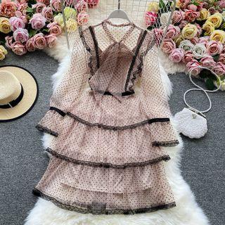 Dot Printed Lace Flare Dress