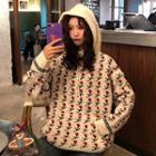 Flower Jacquard Knit Hoodie As Shown In Figure - One Size