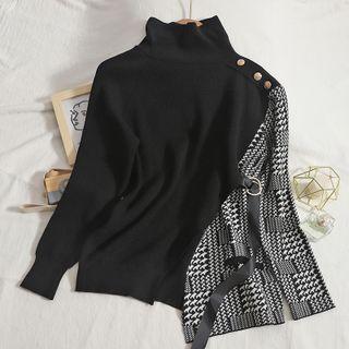 Pattern Panel Buckled Sweater Black - One Size