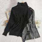 Pattern Panel Buckled Sweater Black - One Size