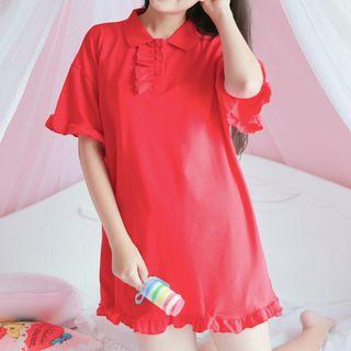 Frill Trim Short Sleeve Polo Shirt Dress