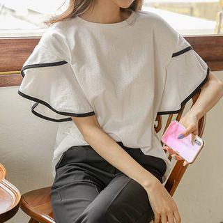 Piped Petal-sleeve T-shirt