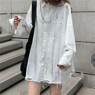 Long-sleeve Tie-dye Print Shirt With Chain