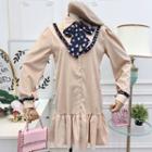 Long-sleeve Bow Accent Corduroy Dress
