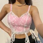 Side-drawstring Lace Cropped Camisole Top