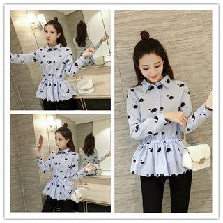Whale Print Peplum Shirt
