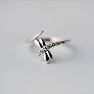 Rhinestone Dragonfly Open Ring Silver - One Size