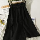 Paperbag High-waist Woolen Midi Skirt With Belt
