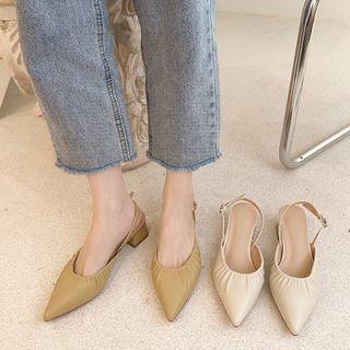 Chunky Heel Shirred Slingback Sandals