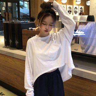 Long-sleeve Dip-back Plain T-shirt