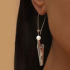 Faux Pearl Alloy Clip Dangle Earring 01 - 1 Pc - Silver - One Size