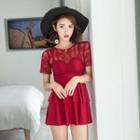 Short-sleeve Lace Panel Cover-up
