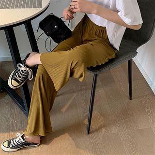 Plain High-waist Straight Pants