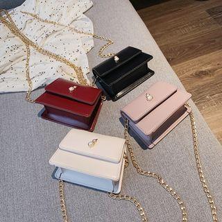 Faux Pearl Lock Flap Crossbody Bag