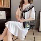 Printed Tie-neck Short-sleeve T-shirt Dress