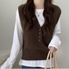 V-neck Henley Sweater Vest / Long-sleeve T-shirt