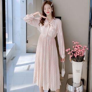 V-neck Bow Panel Floral Dress