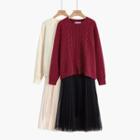 Set: Cable Knit Sweater + Mesh Midi A-line Skirt