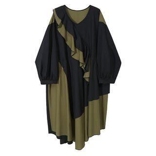 Ruffled Long-sleeve Midi A-line Dress As Shown In Figure - One Size