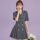 Long-sleeve Double-breasted Mini Blazer Dress / Short-sleeve Mini Dress