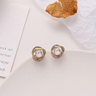 S925 Sterling Silver Faux Pearl Ear Stud 1 Pair - 925 Silver - Earrings - One Size