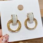 Cat Eye Stone Hoop Drop Earring 1 Pair - White & Gold - One Size